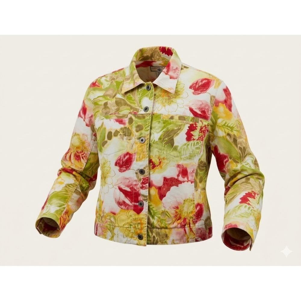 Caribbean Joe Women's Floral Pattern Button Up Summer Beach Jacket. Size PL